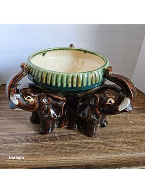 Vintage Majolica-style Elephant Planter